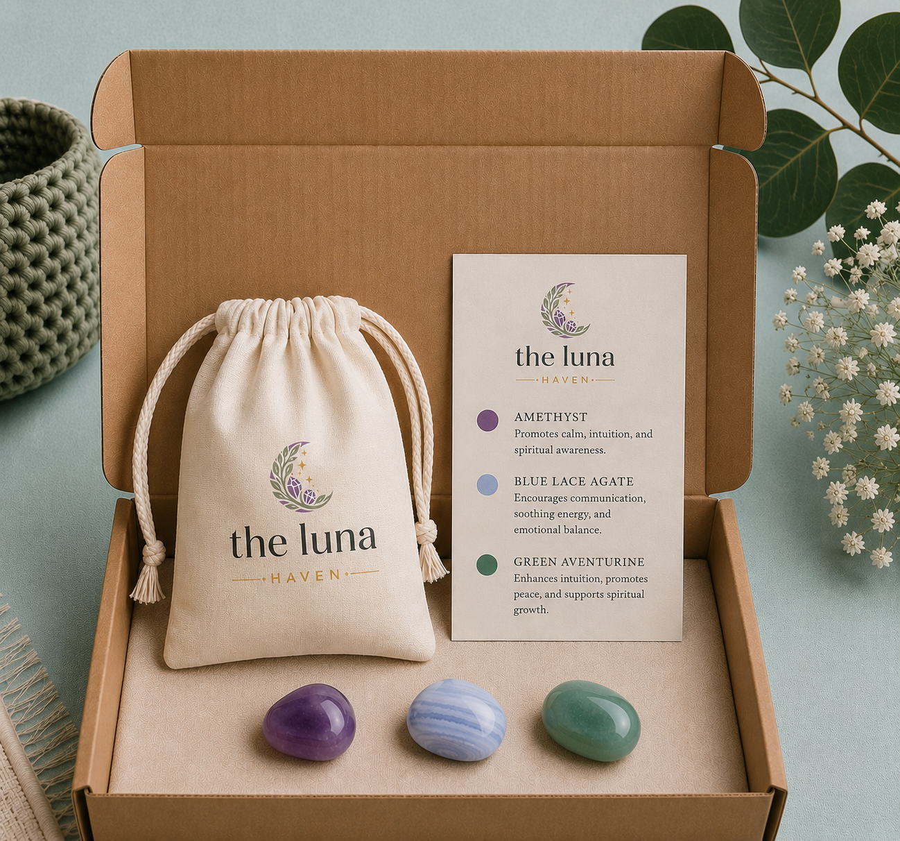 The Water Bearer's Wisdom – Aquarius Zodiac Crystal Set