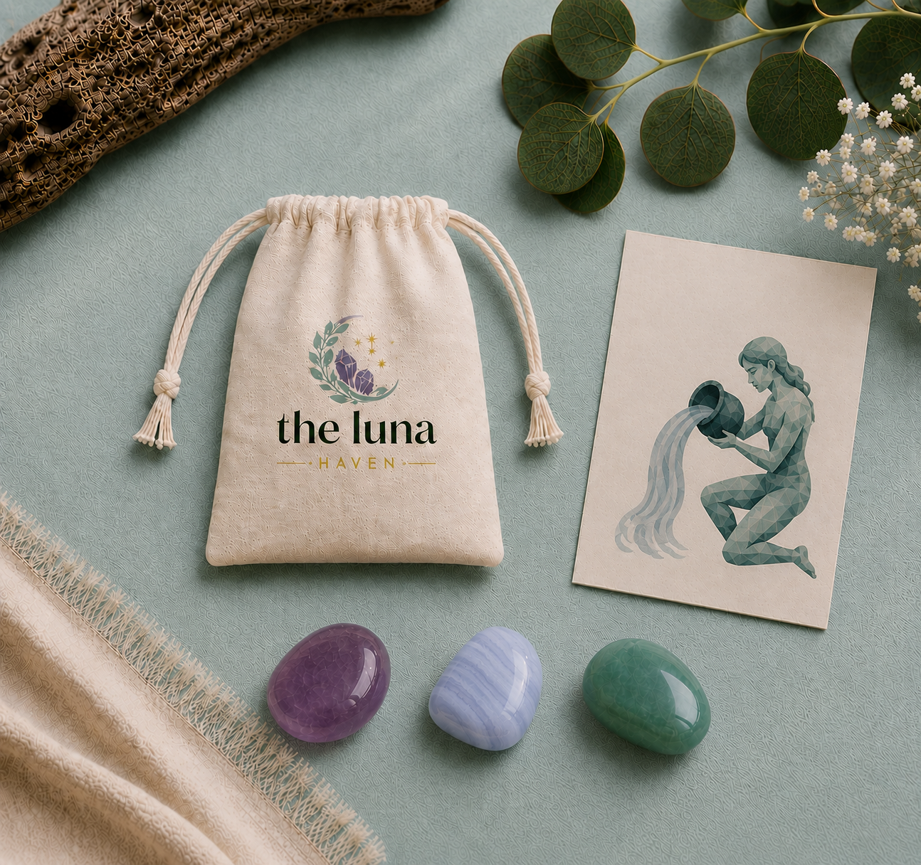 The Water Bearer's Wisdom – Aquarius Zodiac Crystal Set